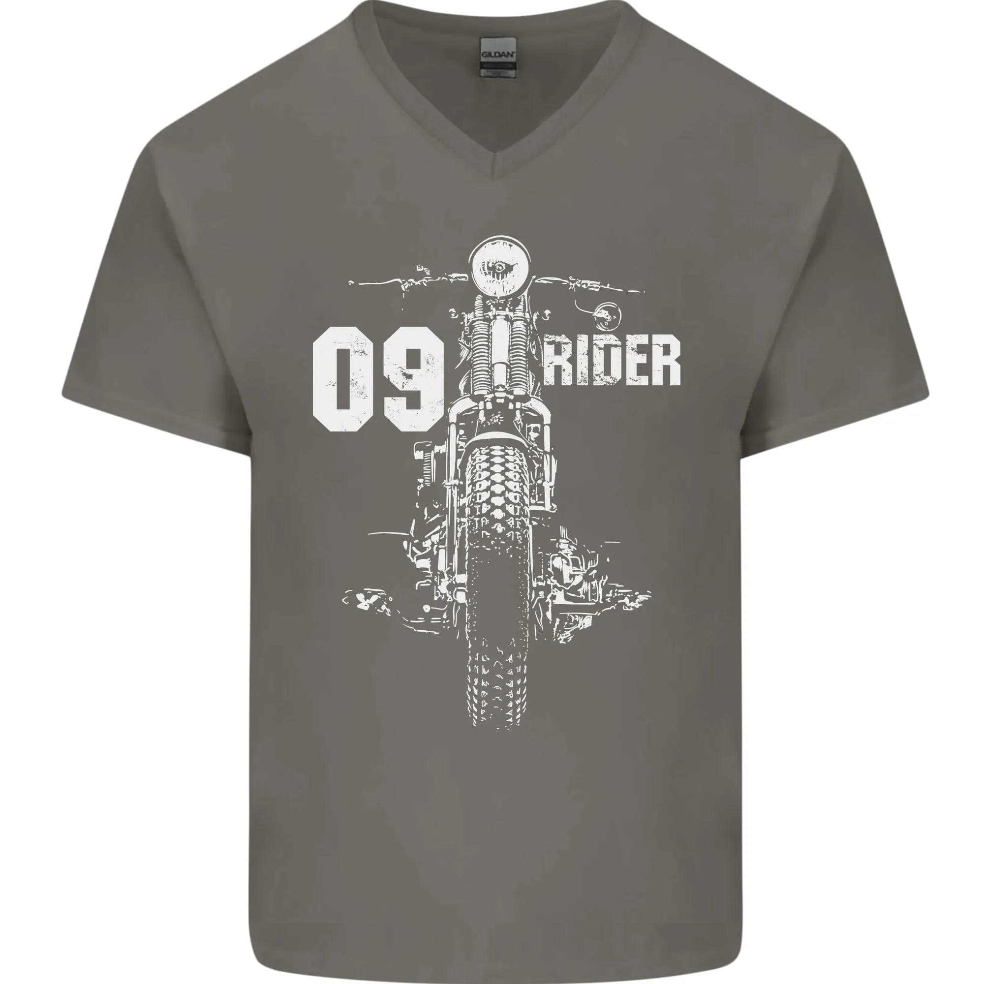 09 Motorbike Rider Biker Motorcycle Mens V-Neck Cotton T-Shirt