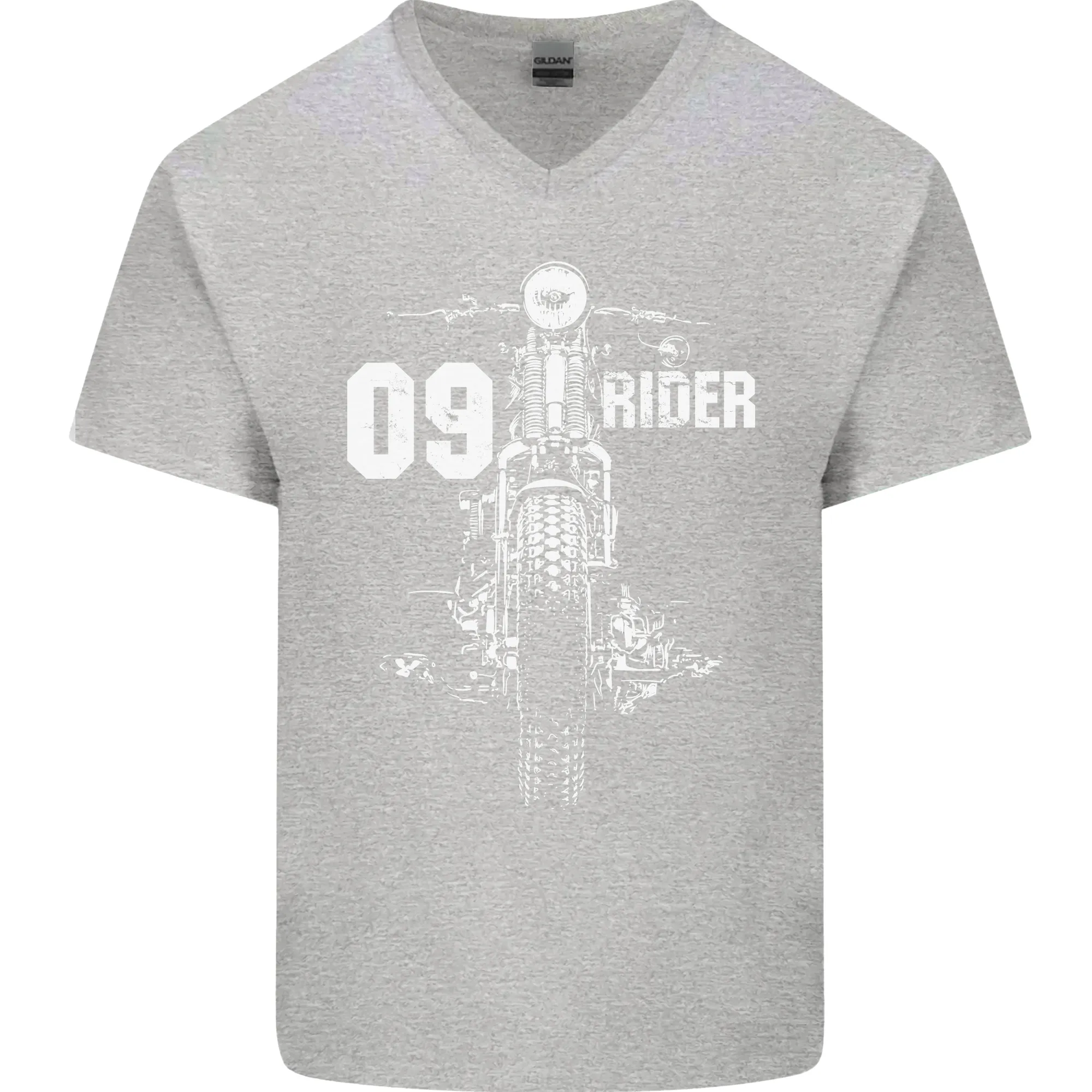 09 Motorbike Rider Biker Motorcycle Mens V-Neck Cotton T-Shirt