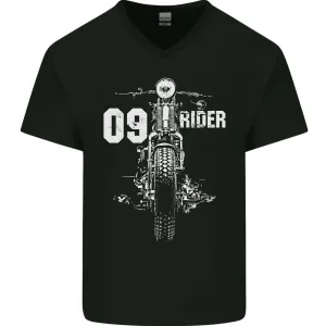 09 Motorbike Rider Biker Motorcycle Mens V-Neck Cotton T-Shirt