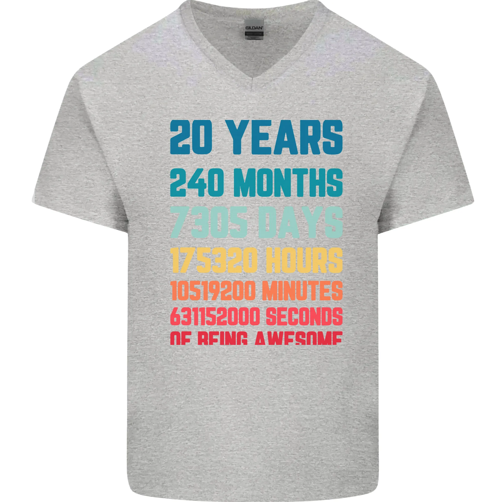 20th Birthday 20 Year Old Mens V-Neck Cotton T-Shirt