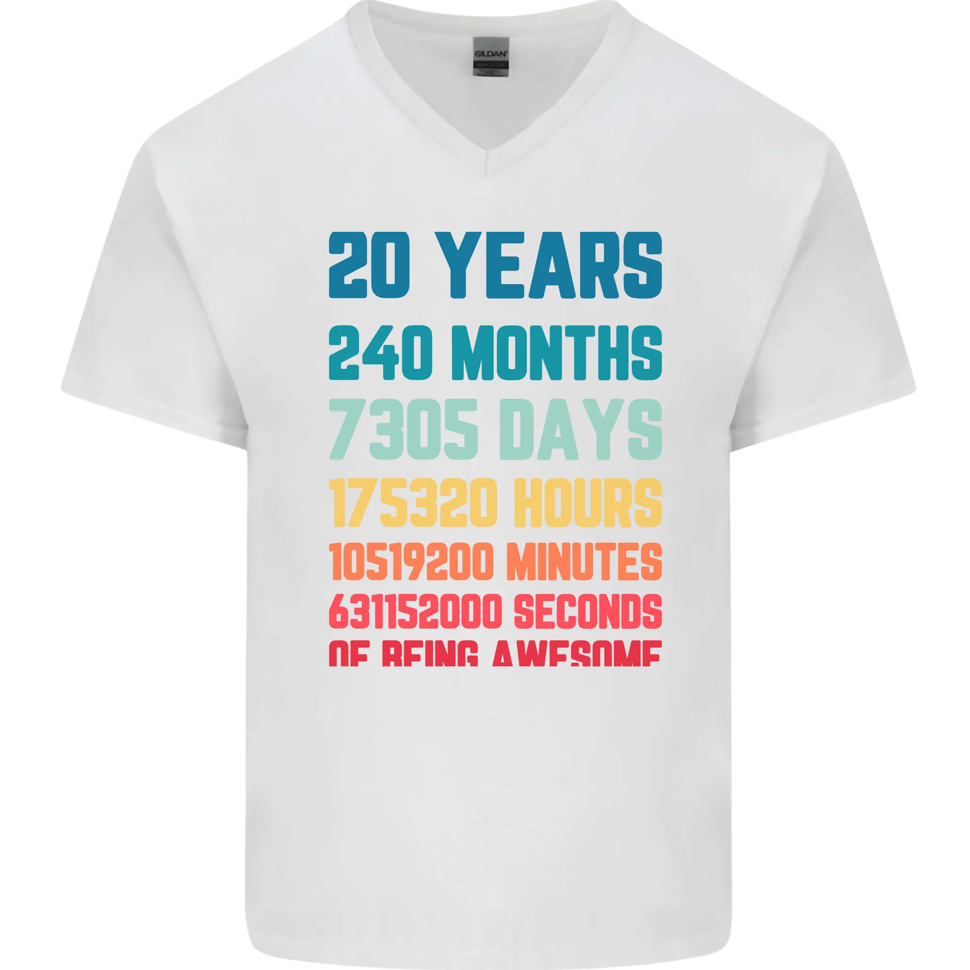 20th Birthday 20 Year Old Mens V-Neck Cotton T-Shirt