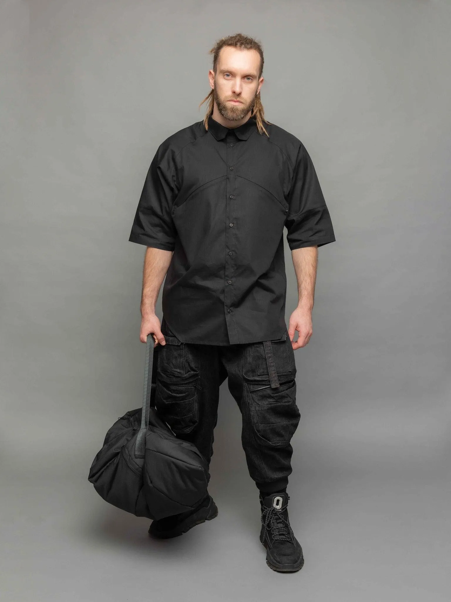 Apex - Geometric Oversized Short Sleeve Black Shirt