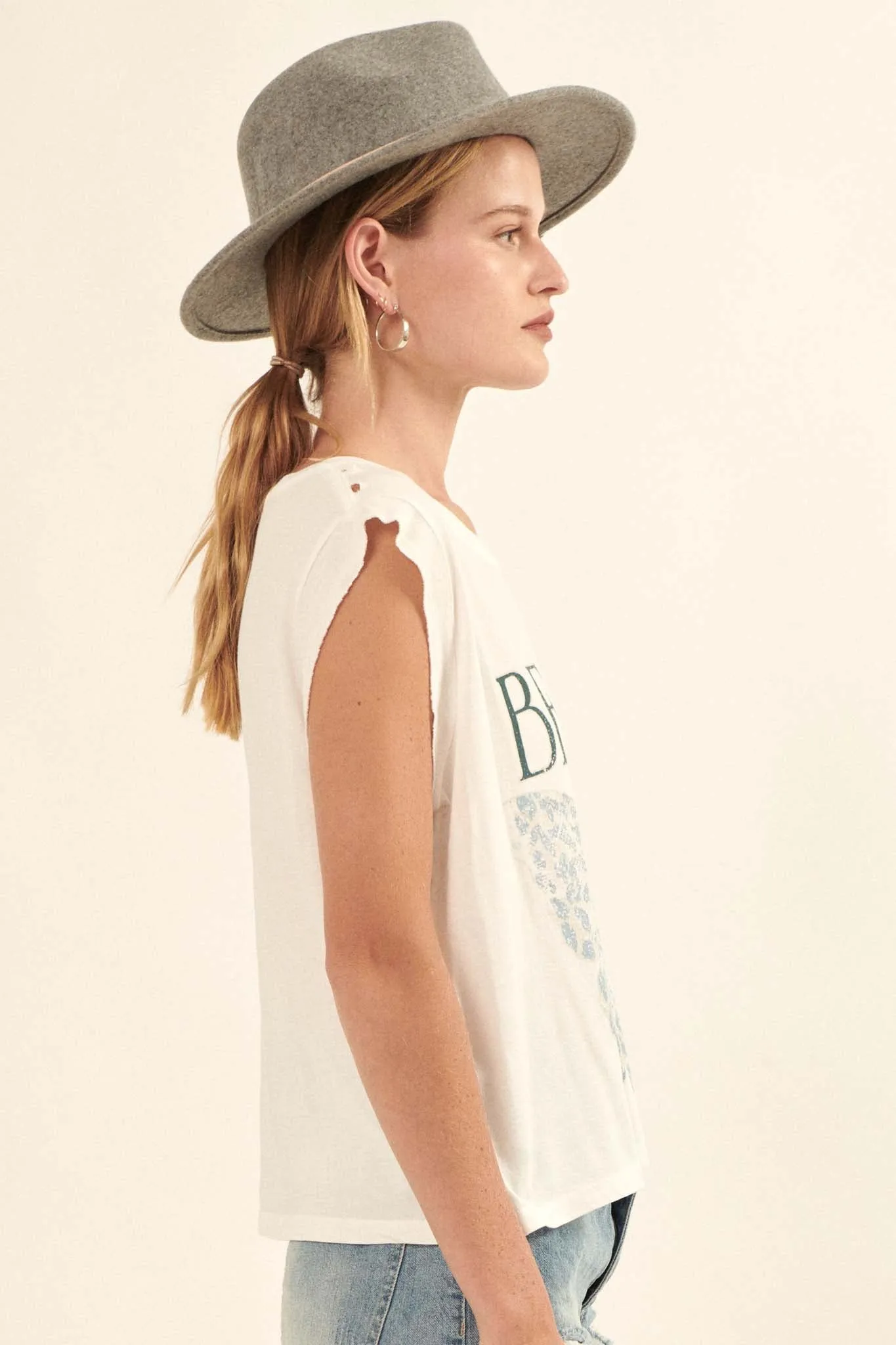 Be Kind Butterfly Sleeveless Distressed Graphic Tee