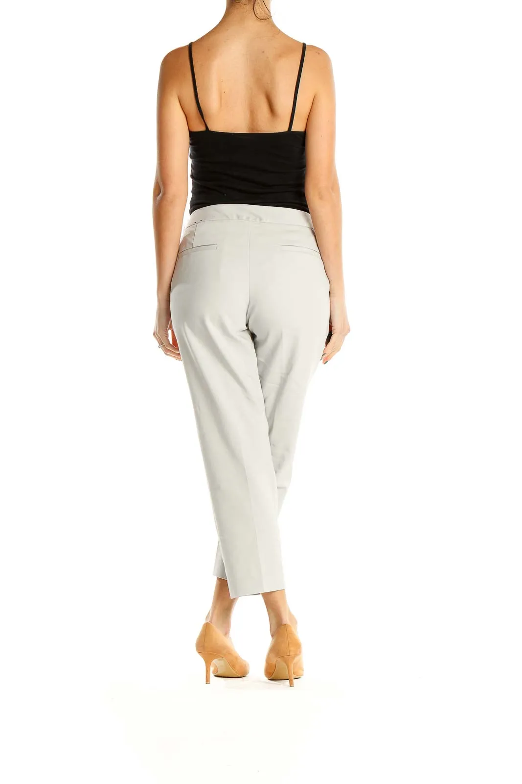 Beige Cropped Classic Trousers