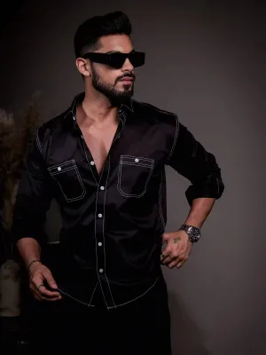 Black Designer Giza Satin Cotton Shirt