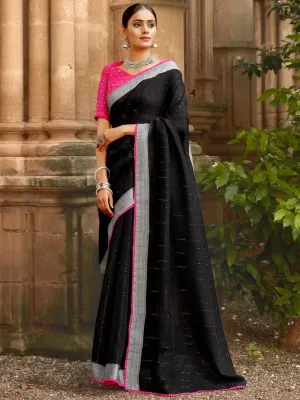 Black Designer Linen Silk Saree