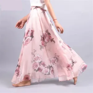 Bohemia Chiffon Floral Printed  Maxi Skirt