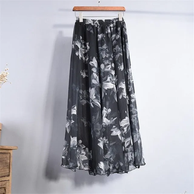 Bohemia Chiffon Floral Printed  Maxi Skirt