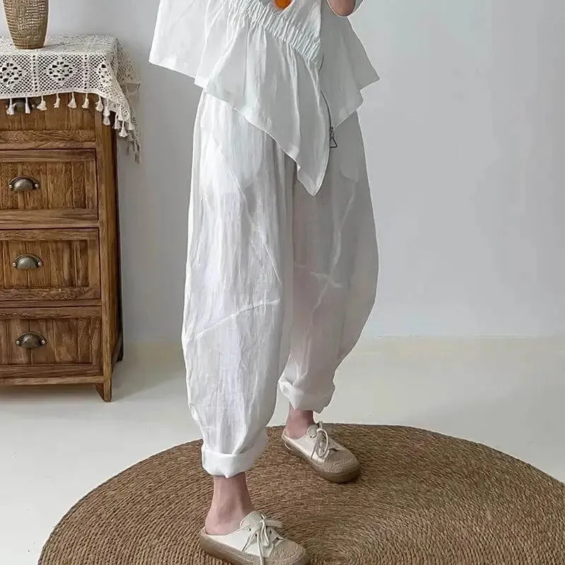 Boho Chic White Linen Statement Bloomers for Women