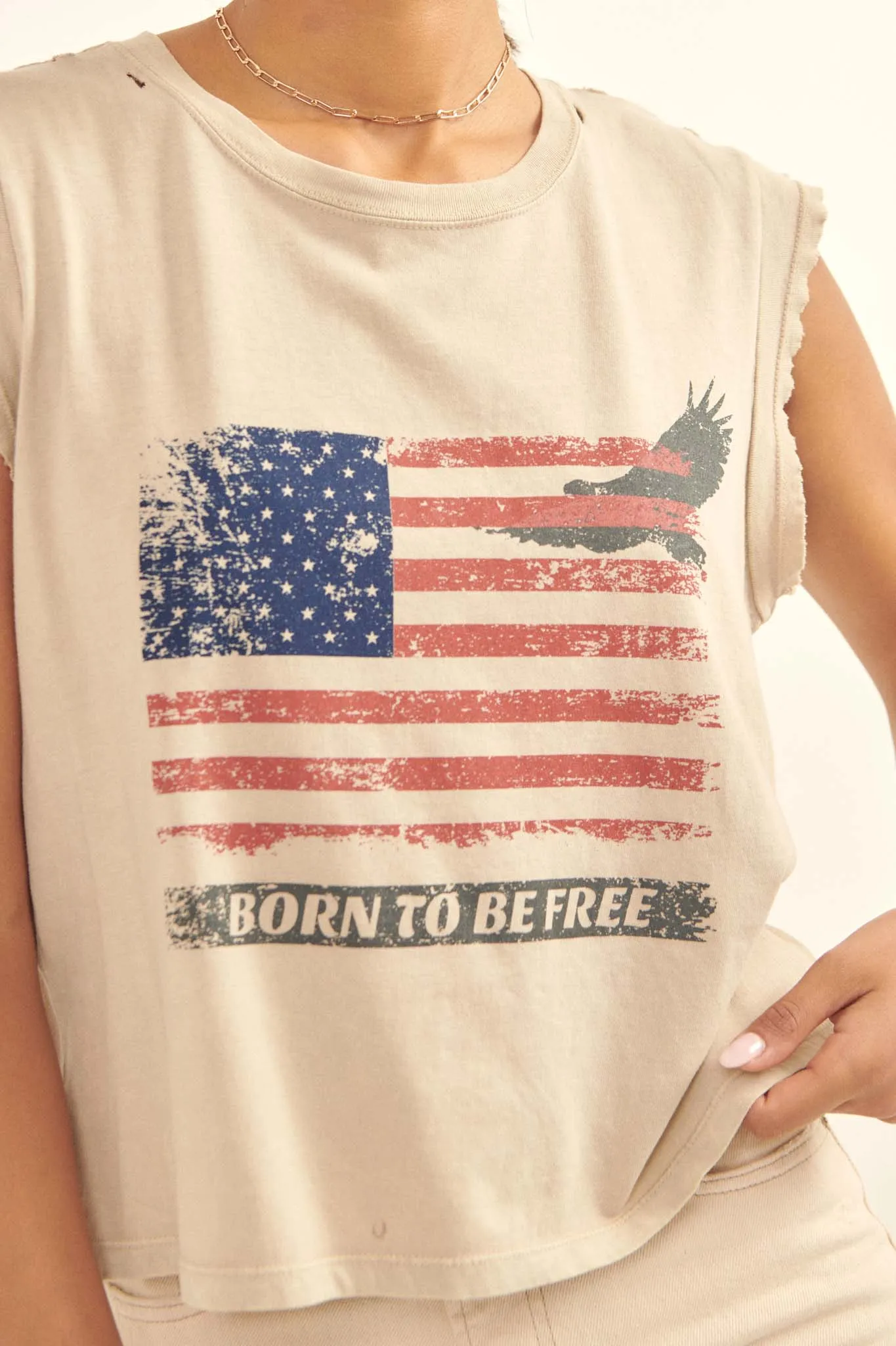 Born to Be Free Vintage-Wash Sleeveless Graphic Tee