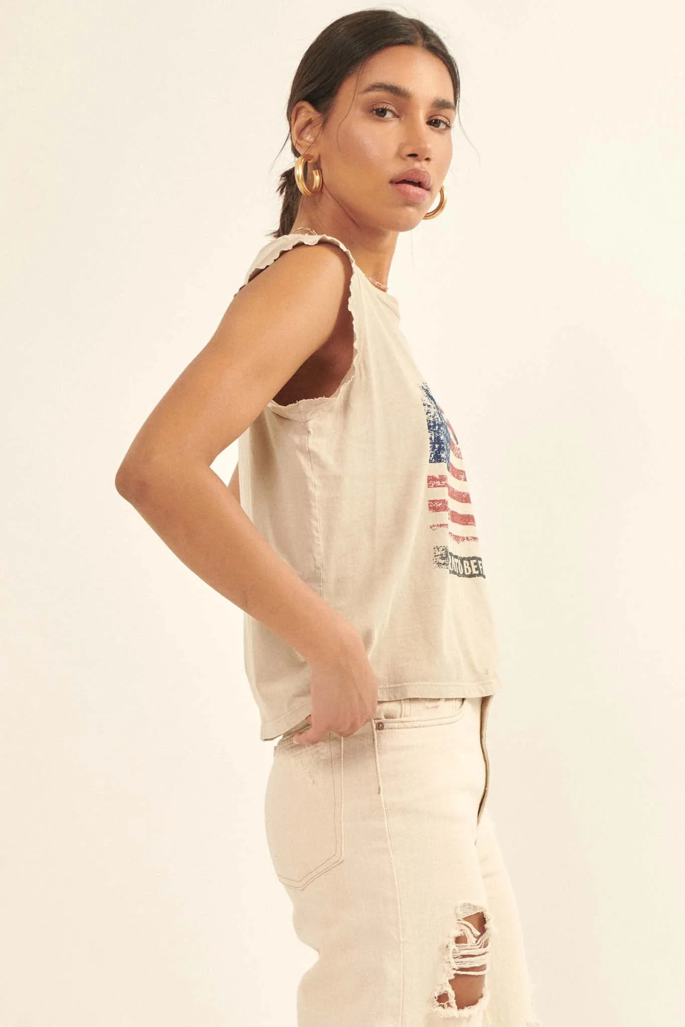 Born to Be Free Vintage-Wash Sleeveless Graphic Tee