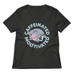 Caffeinated & Moo'tivated Women's V-Neck Tee