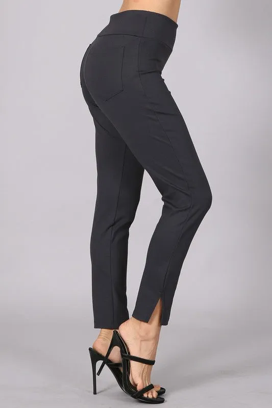 Chatoyant Cropped/capri pants with side slit opening detail and back  pockets - Charcoal