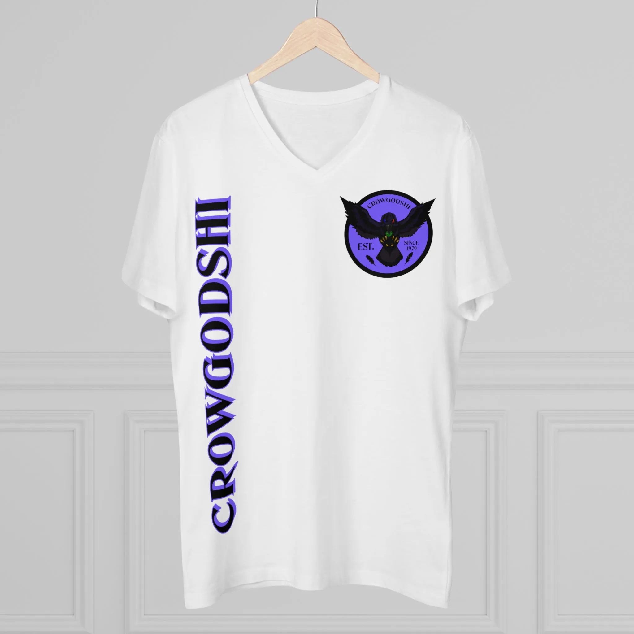 Crowgodshi Designer First Generation Men’s Presenter V-neck, PURPLE LOGO