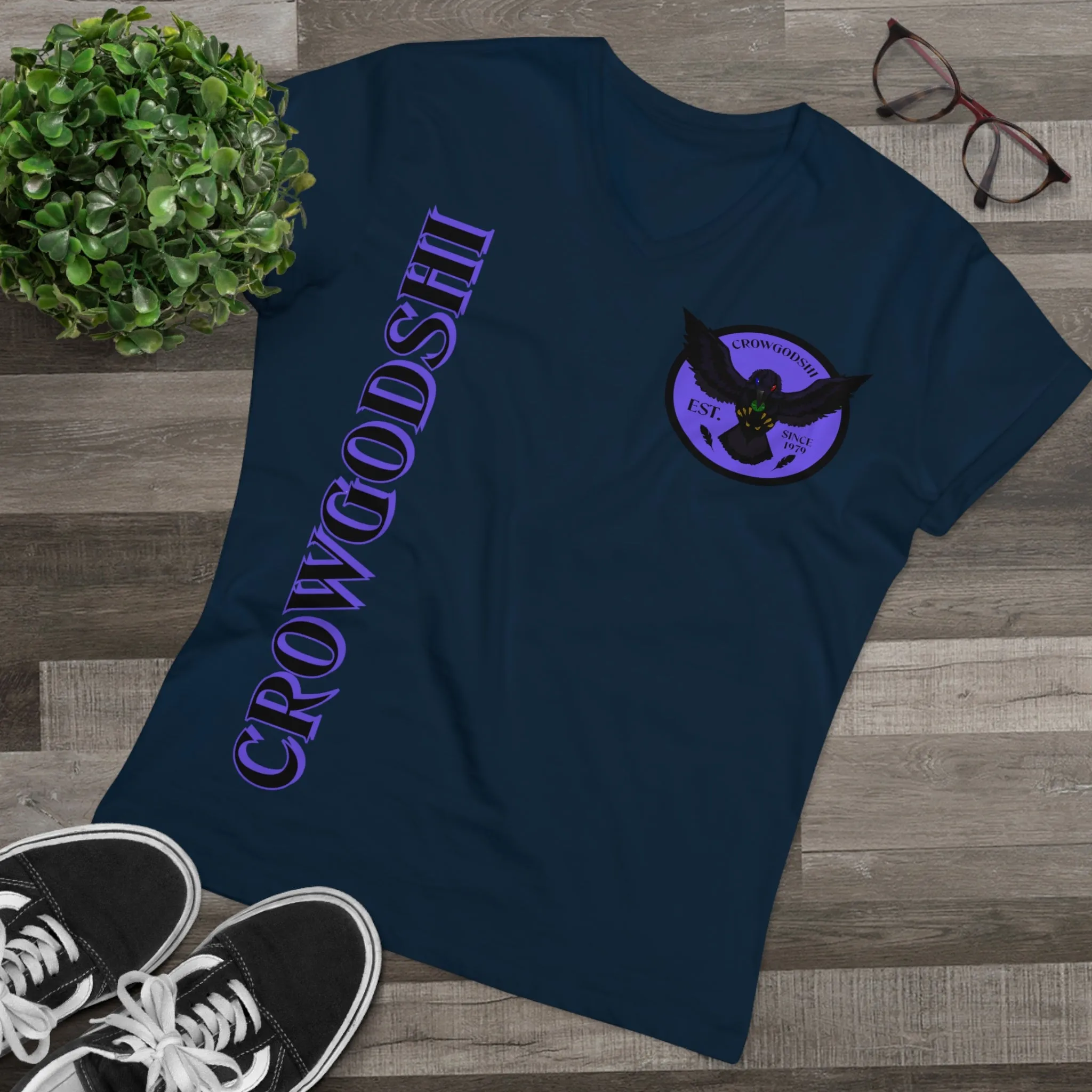 Crowgodshi Designer First Generation Men’s Presenter V-neck, PURPLE LOGO