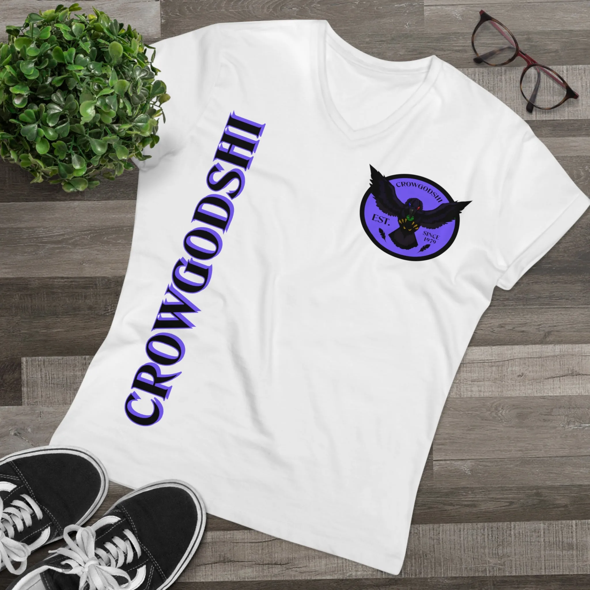 Crowgodshi Designer First Generation Men’s Presenter V-neck, PURPLE LOGO