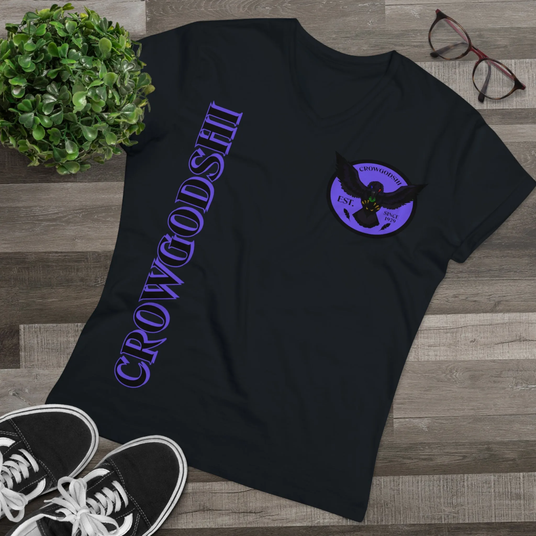 Crowgodshi Designer First Generation Men’s Presenter V-neck, PURPLE LOGO