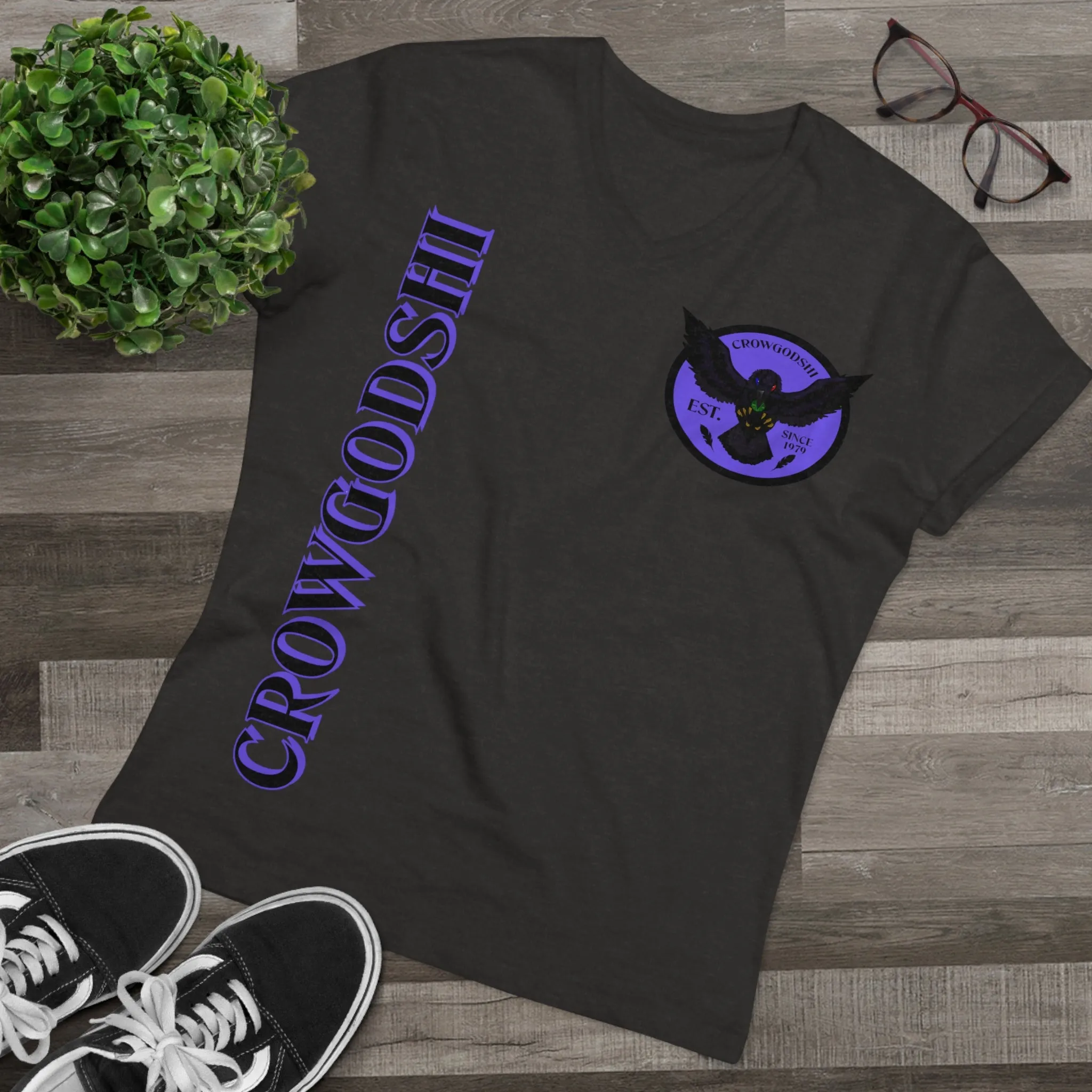 Crowgodshi Designer First Generation Men’s Presenter V-neck, PURPLE LOGO