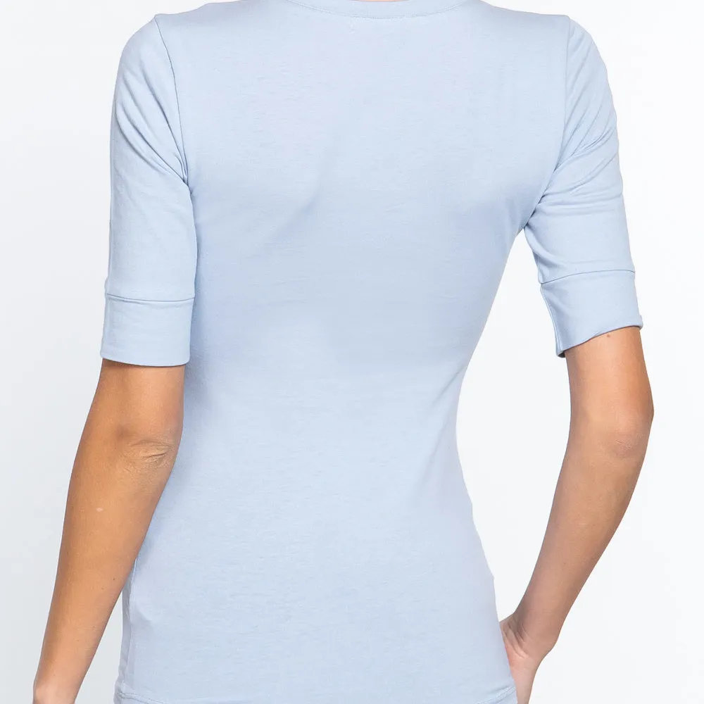 Cuffed Sleeve V Neck Top