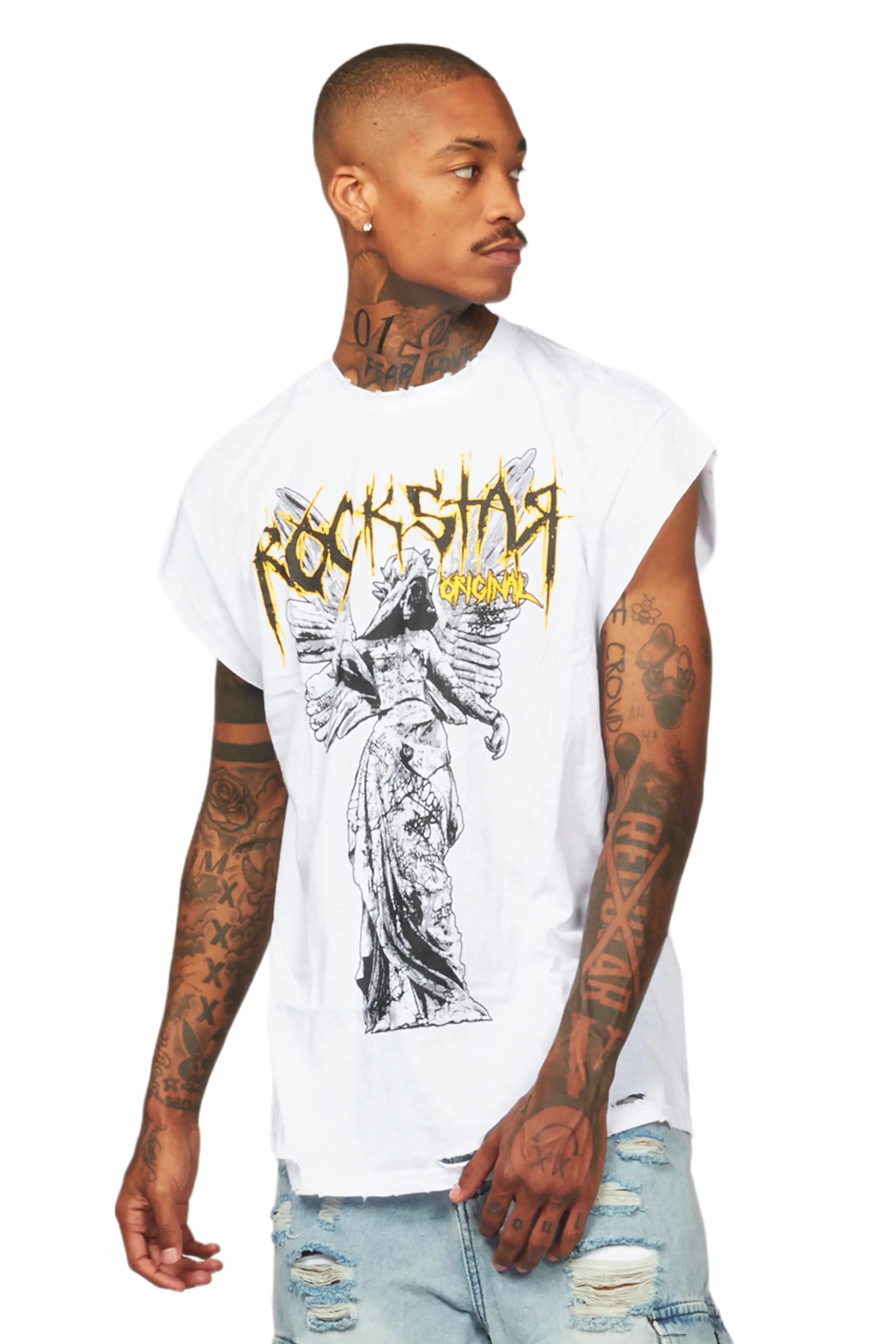 Davon White Oversize Graphic Sleeveless Graphic T-Shirt