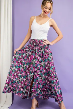 ee:some Floral Maxi Skirt with smocked waist & button front