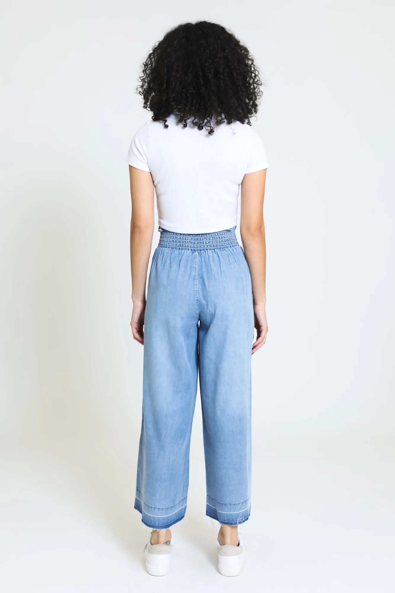 Emma Raw Hem Cropped Wide Leg Pant - Washed Indigo