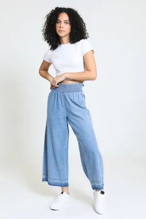 Emma Raw Hem Cropped Wide Leg Pant - Washed Indigo