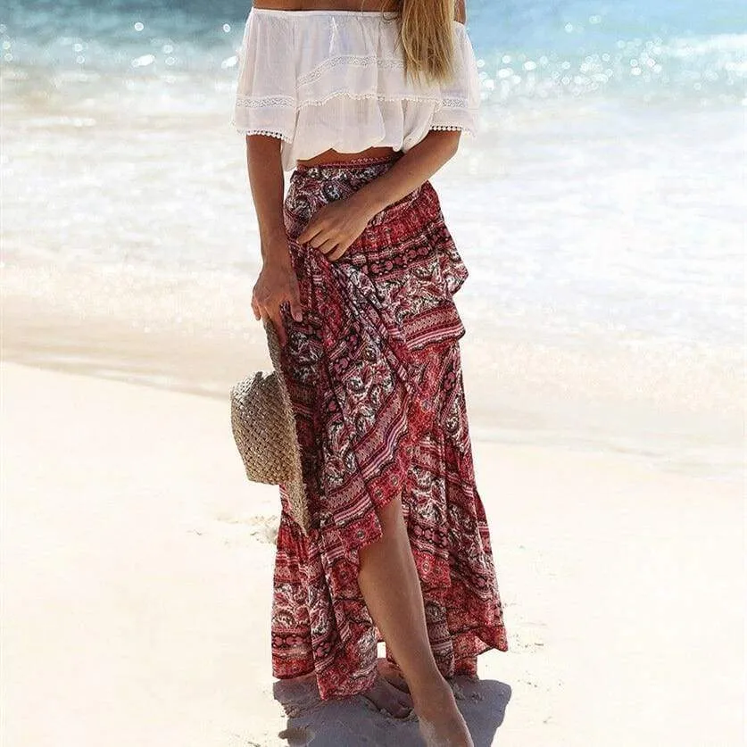 FashionSierra - Women Ladies Casual Boho Tribal Floral Skirt Female Summer Beachwear Party Casual Long Maxi Skirt Sundress