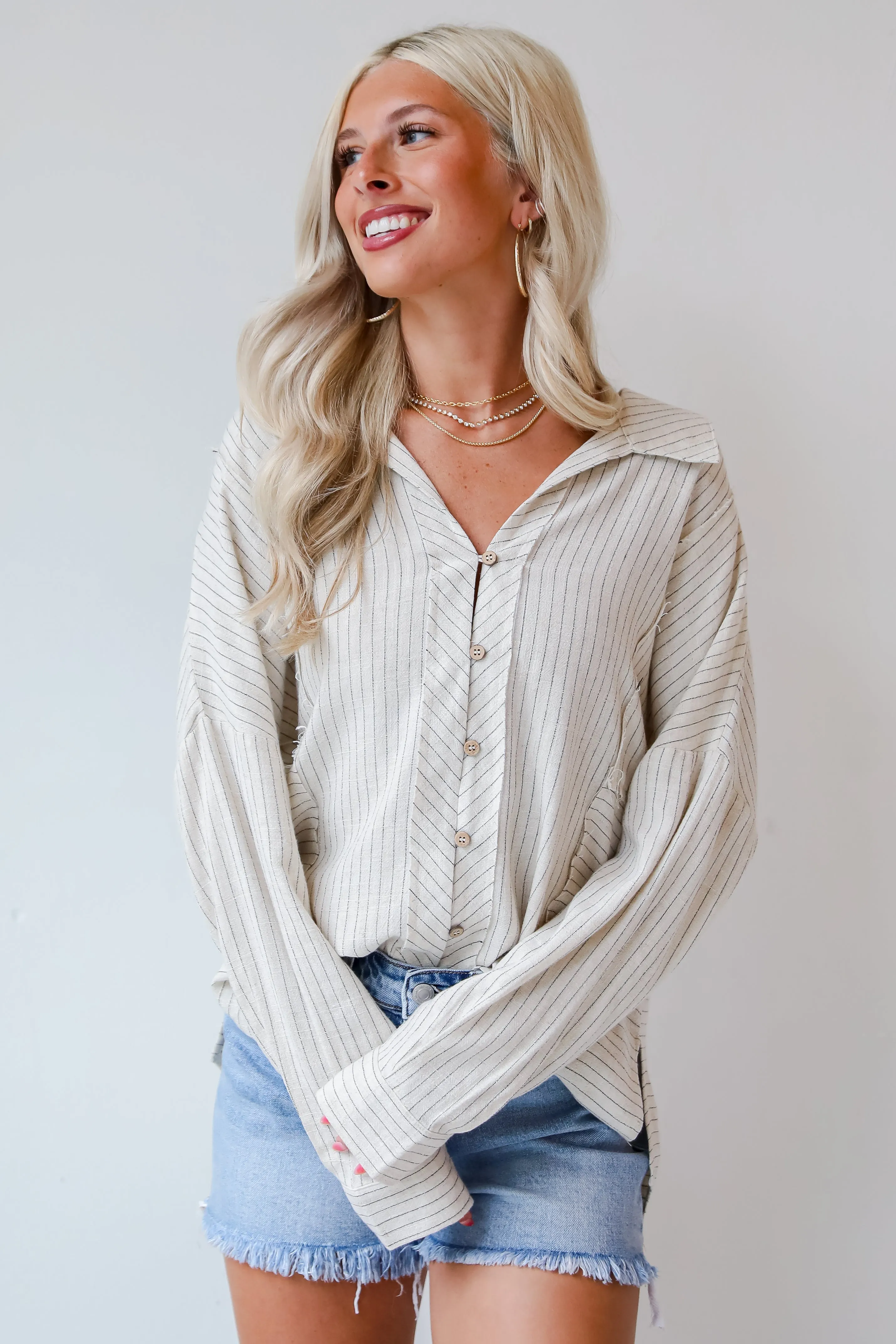 FINAL SALE - Set For Compliments Linen Striped Blouse