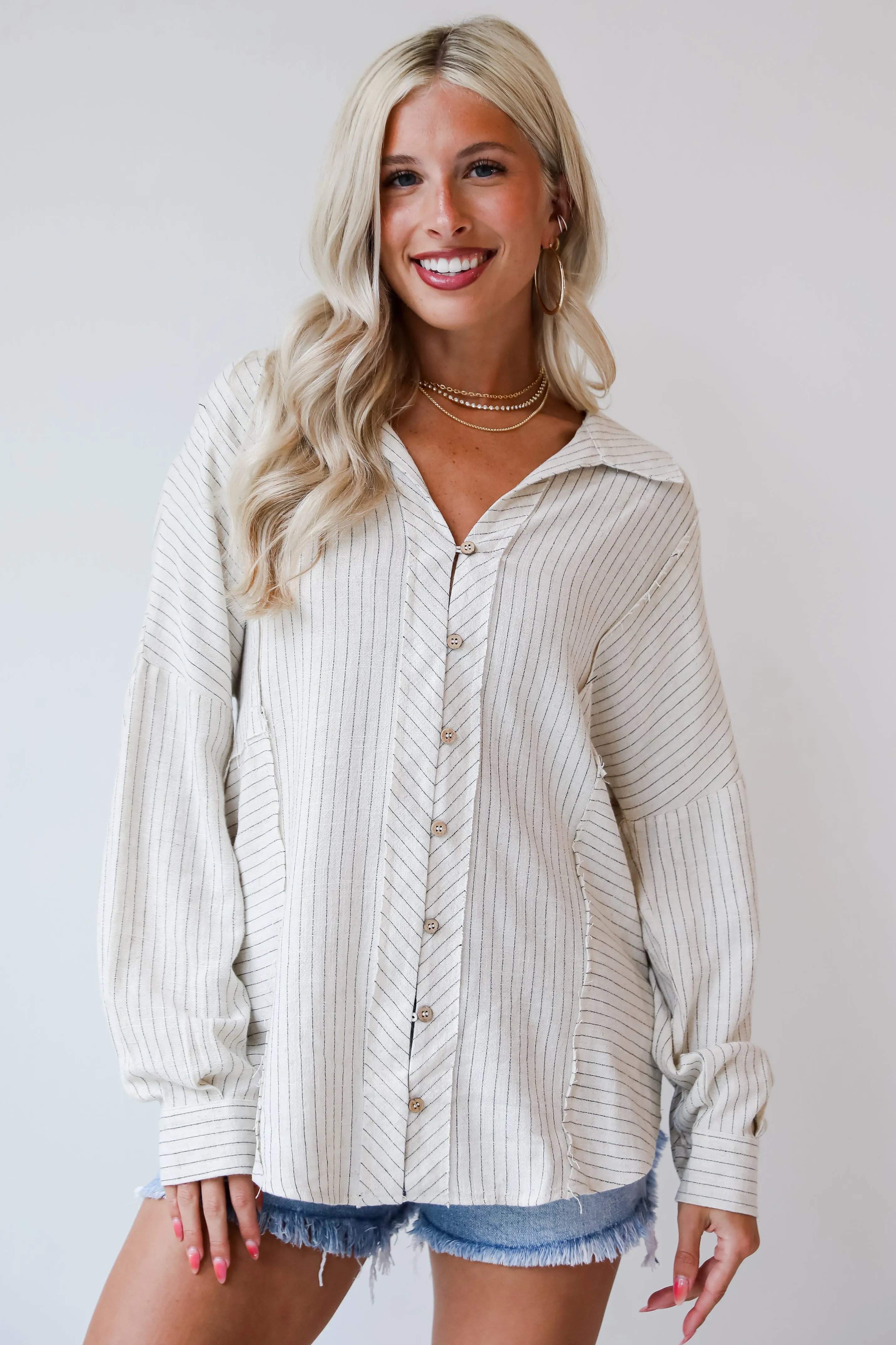 FINAL SALE - Set For Compliments Linen Striped Blouse