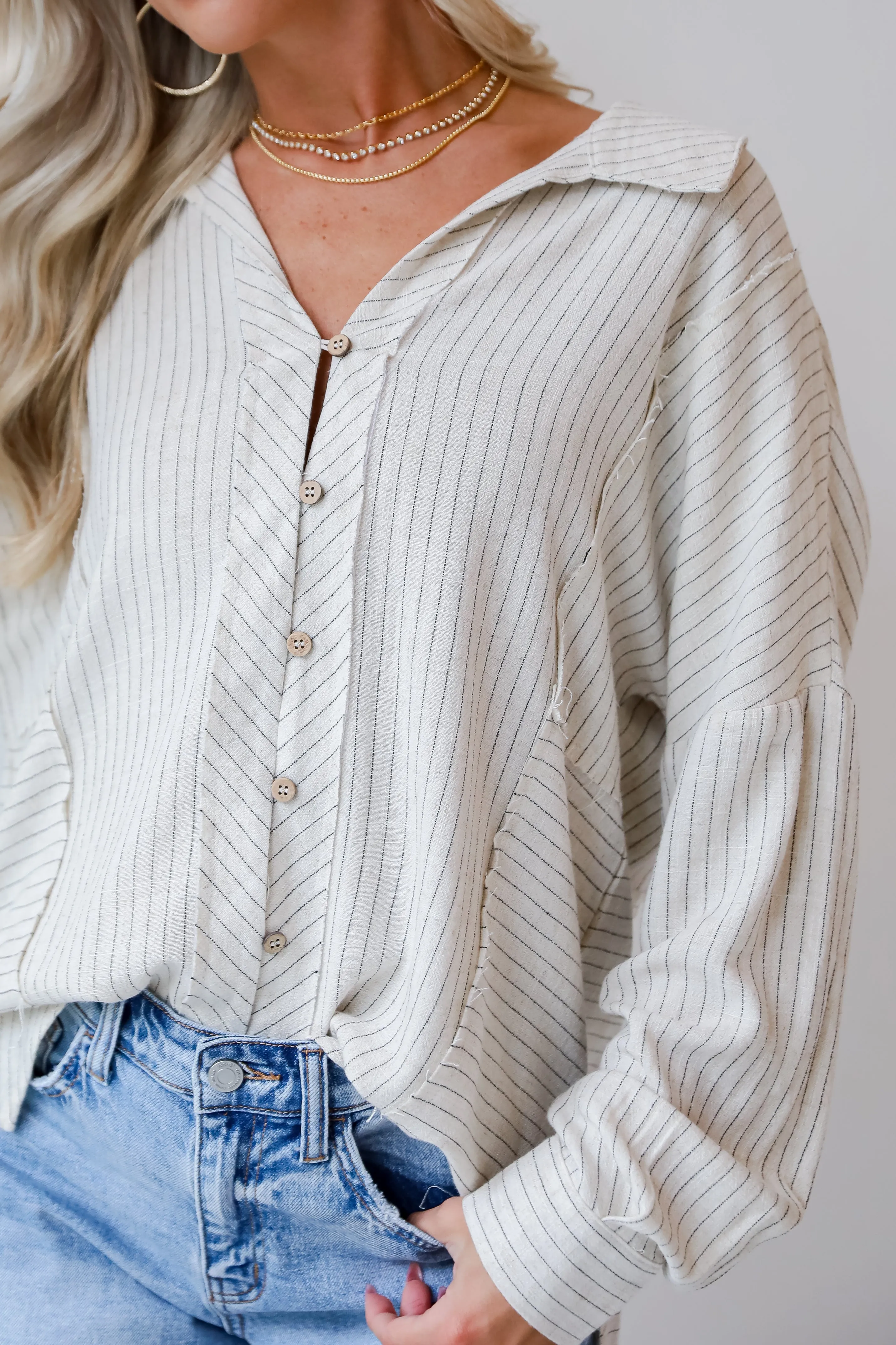 FINAL SALE - Set For Compliments Linen Striped Blouse