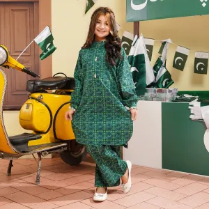 Girls Cotton Poplin IND 2Pcs Suit Pakistan Motto-Green