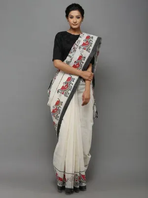 Gleaming White Colored Festive Wear Pure Linen Saree