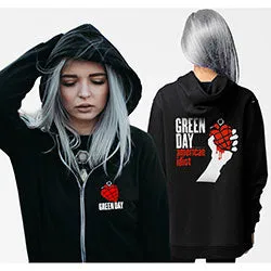 Green Day Ladies Zipped Hoodie: American Idiot (Back Print)