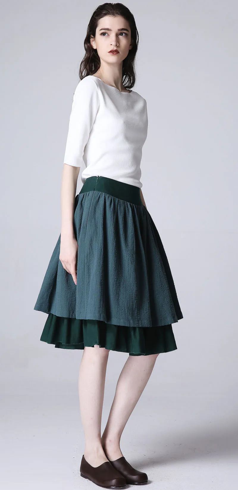 Green linen skirt mini skirt women skirt (1189)