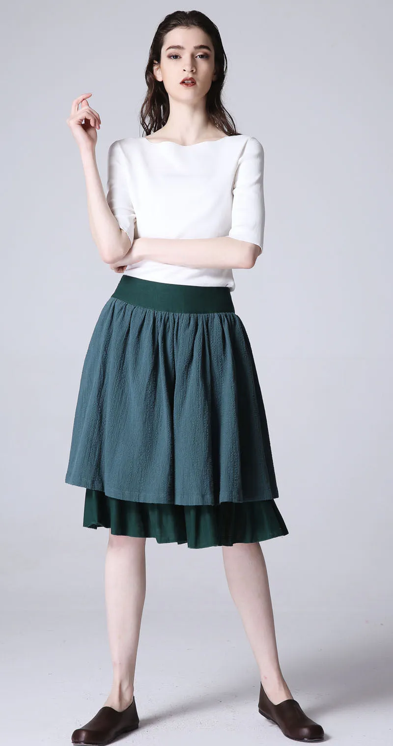 Green linen skirt mini skirt women skirt (1189)