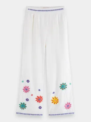 Kids - Cropped flower embroidery pants