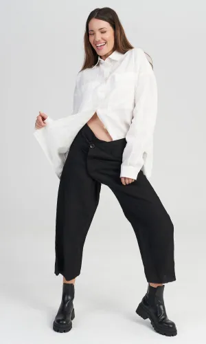 Linen Overlapping Crop Pants