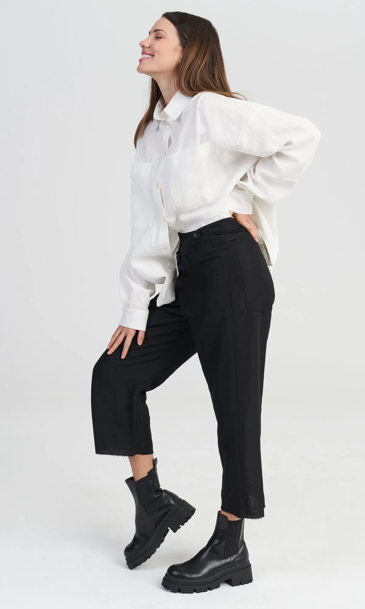 Linen Overlapping Crop Pants