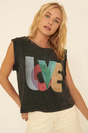 Love Vintage-Wash Sleeveless Graphic Tee