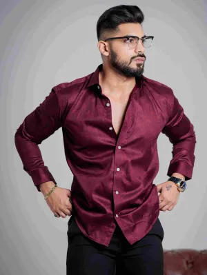 Maroon Satin Print Premium Shirt