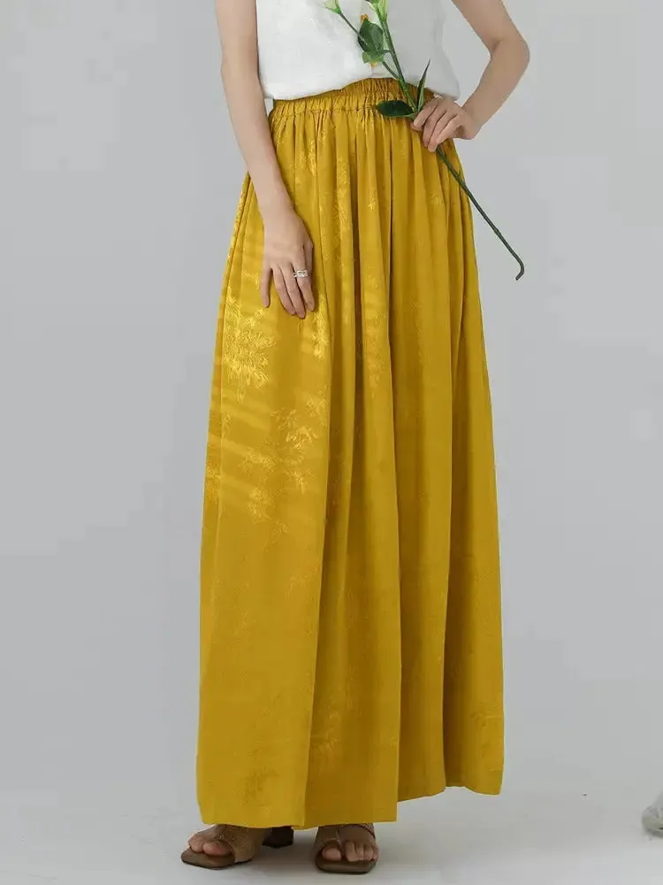 Maxi Skirt for Women's Summer Prom Yellow Jacquard Skirt