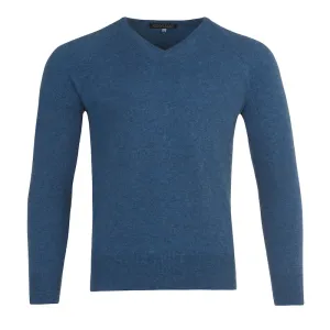 Men's Cashmere V-Neck Sweater in Denim Blue