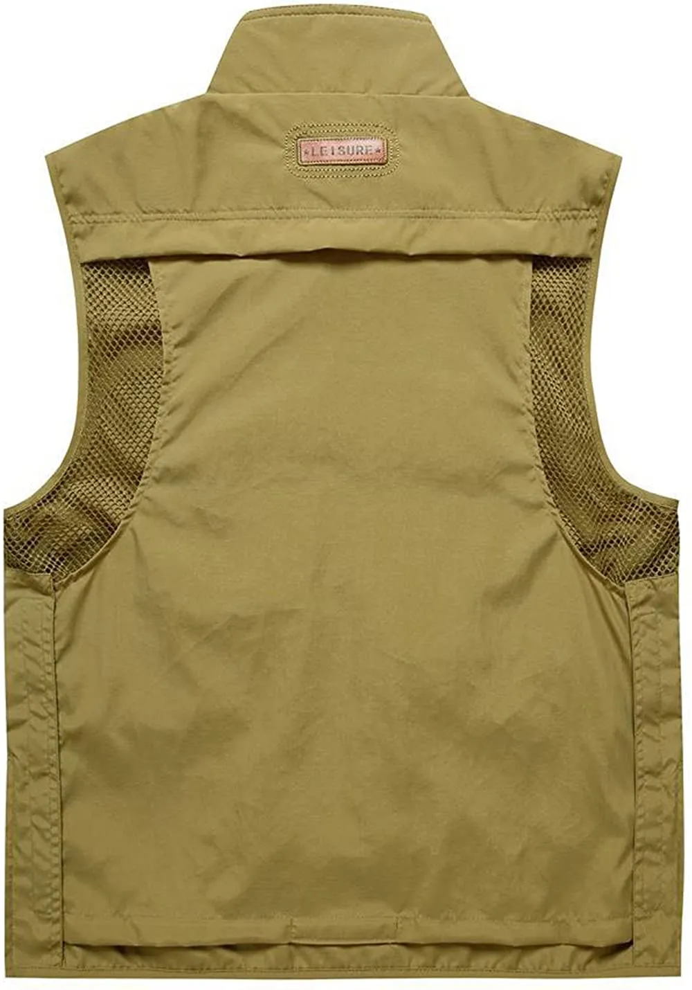 Men's Med Khaki Outdoor Vest Sleeveless Jacket Multi Pockets