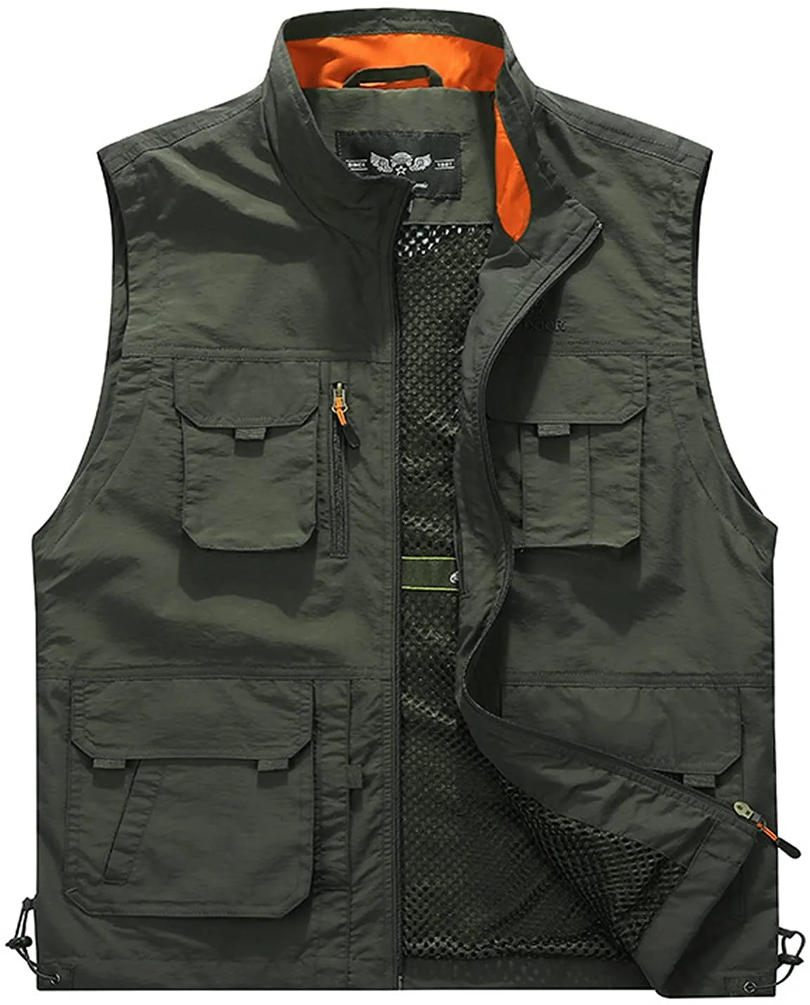 Men's Med Khaki Outdoor Vest Sleeveless Jacket Multi Pockets