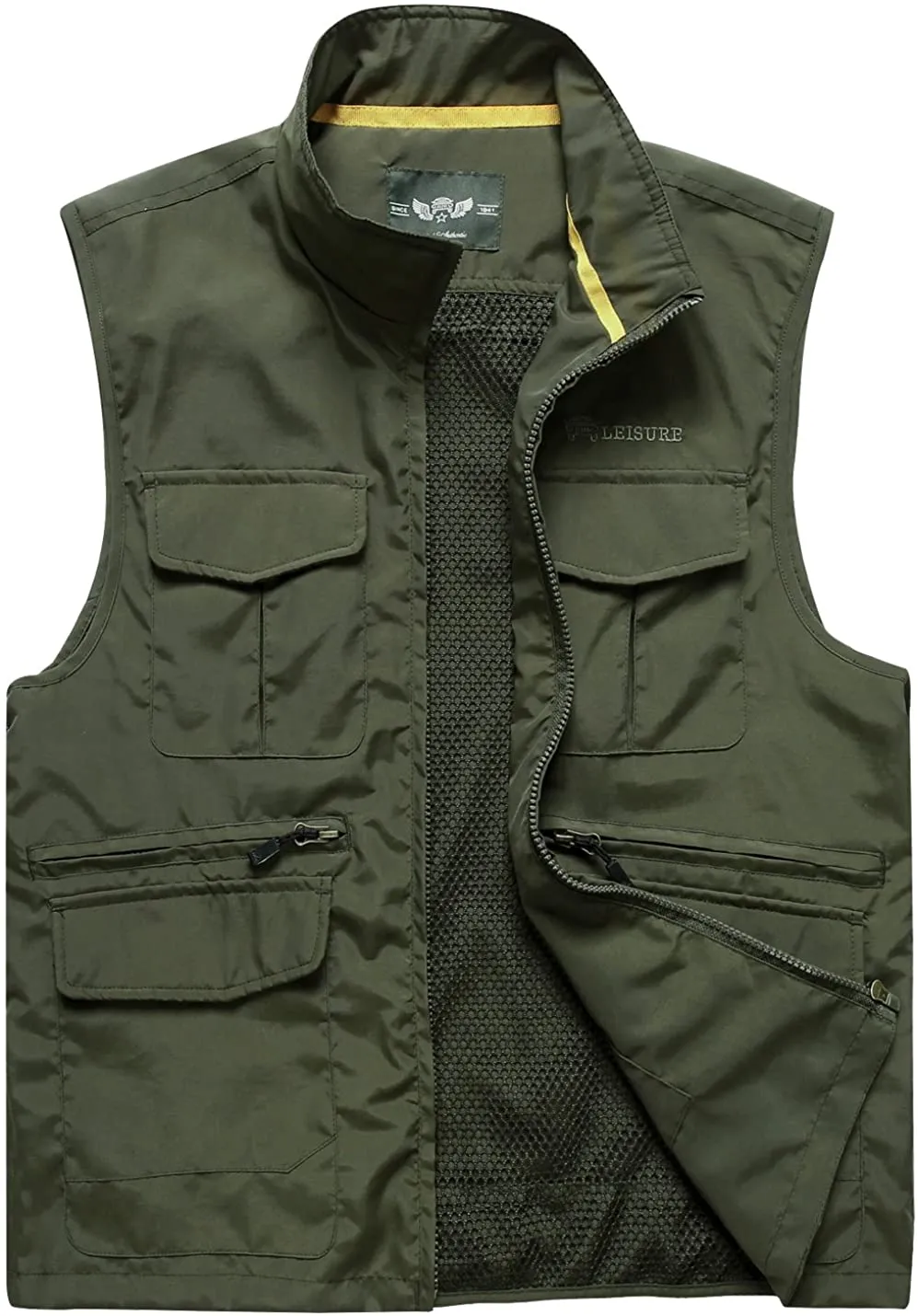 Men's Med Khaki Outdoor Vest Sleeveless Jacket Multi Pockets