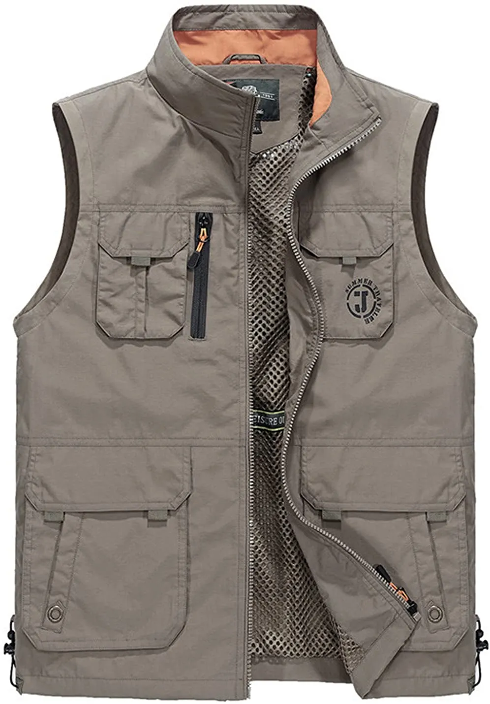 Men's Med Khaki Outdoor Vest Sleeveless Jacket Multi Pockets