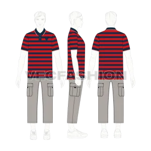 Mens Striped Polo Neck