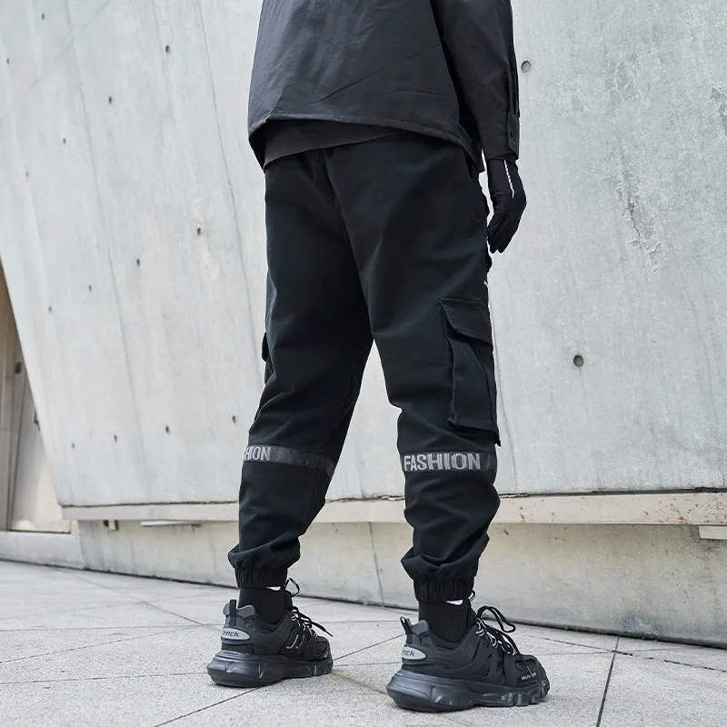 Men's Trendy Wide Black Cargo Pants with Fashion Print | Perfect for Everyday Wear