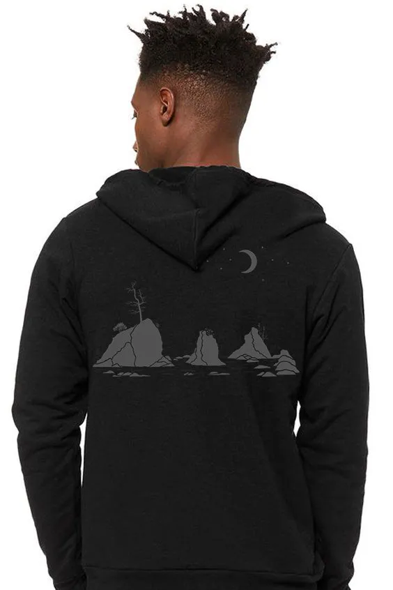 Moon Over Three Graces Ultra Soft Zip Up-Hoodie - Unisex Black Heather